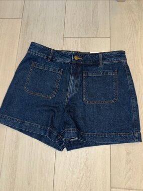 LOFT Dark Blue Denim High-Rise Shorts with Front Patch Pockets